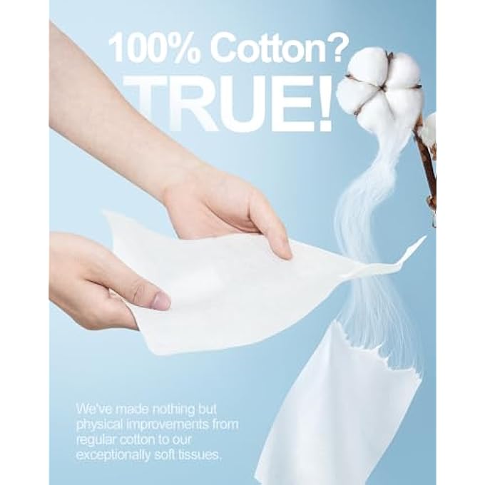 purcotton منشفة وجه قابلة للاستخدام مرة واحدة من بوركوتون، 100% مناديل قطنية جافة، قابلة للتحلل وغير معطرة، 300 قطعة من مناشف غسل الوجه لإزالة المكياج، العناية بالبشرة، السفر، 20 × 20 سم - Image 3